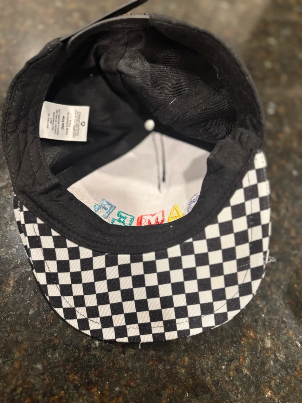 Head Black Snapback Hat with Multicolor 'GAMER' Embroidery and Checkerboard Brim